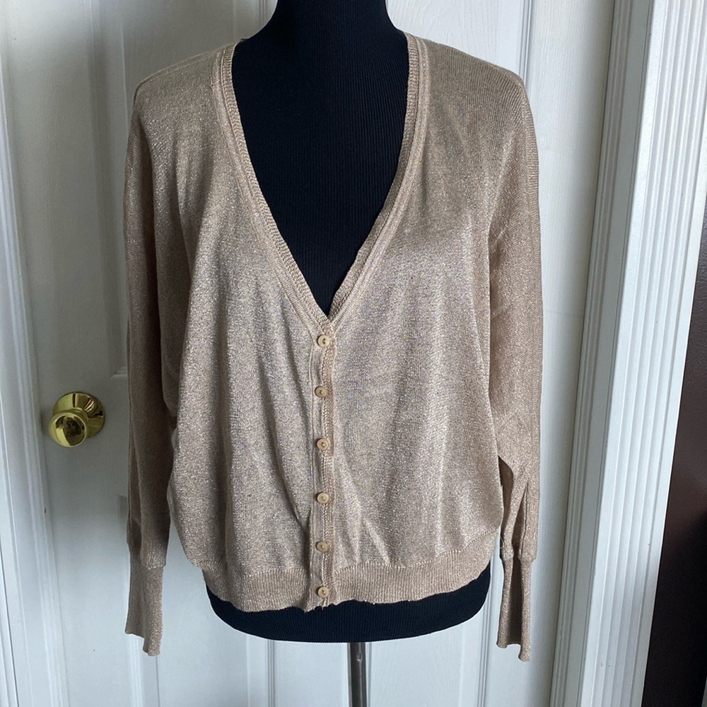Charlotte Russe Sparkly Pale Pink Cardigan Sweater Sz M Lightweight NWOT